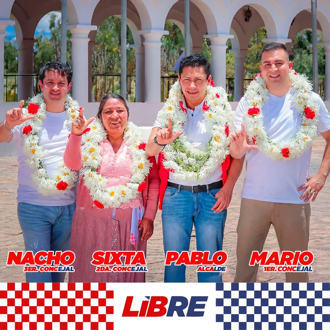 Equipo LIBRE - Pablo Alcalde, Mario 1er Concejal, Sixta 2da Concejal, Nacho 3er Concejal